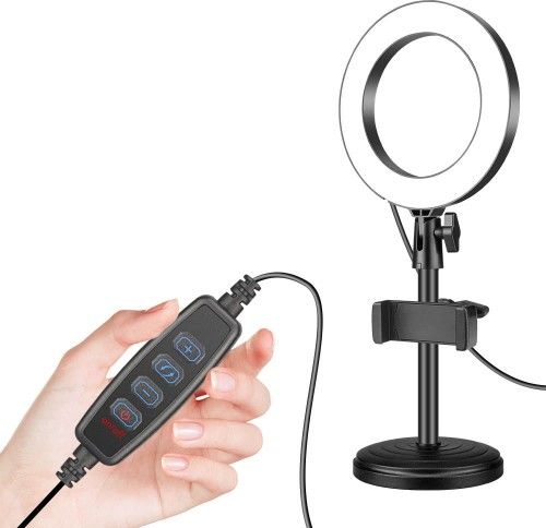 Llambë për studio Mozos MLM-RING, me unazë LED, e zezë