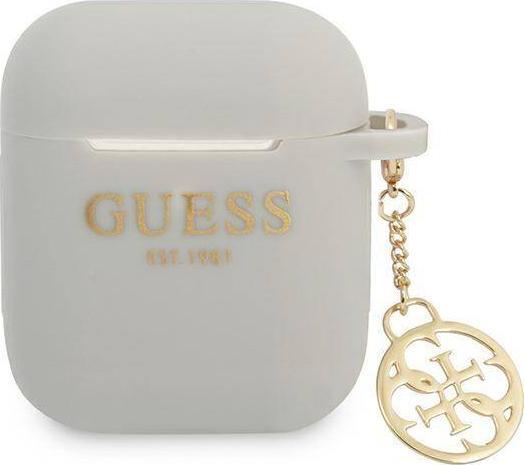 Силиконски калап Guess 4G Charm за AirPods, со привезок, сива