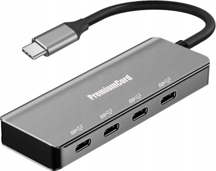 USB hub PremiumCord USB C në 4x USB C, USB 3.2 5Gbps, alumin, gri