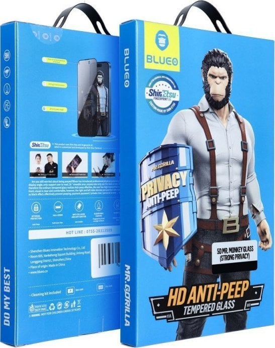 Xham mbrojtës Blueo Mr. Monkey Glass, për iPhone 16 Pro Max, Strong Privacy, i zi
