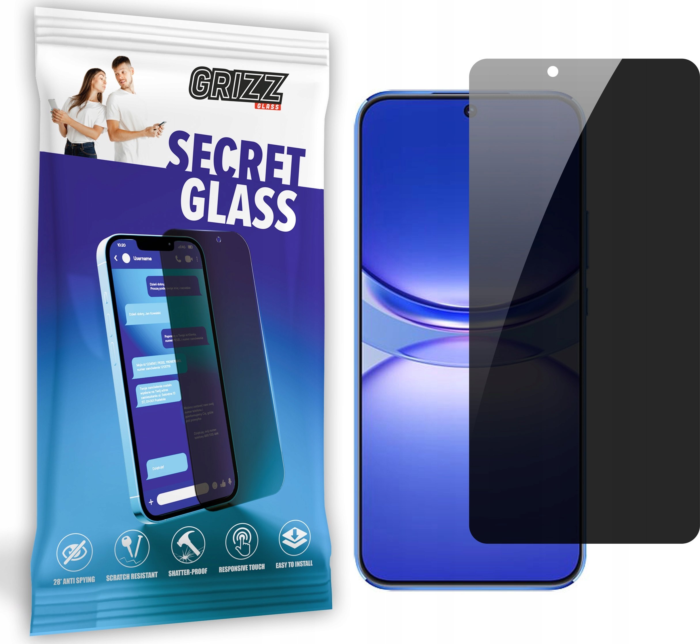 Mbrojtëse ekrani Grizz SecretGlass për Huawei Nova 12 Lite, xham privatësie, transparente