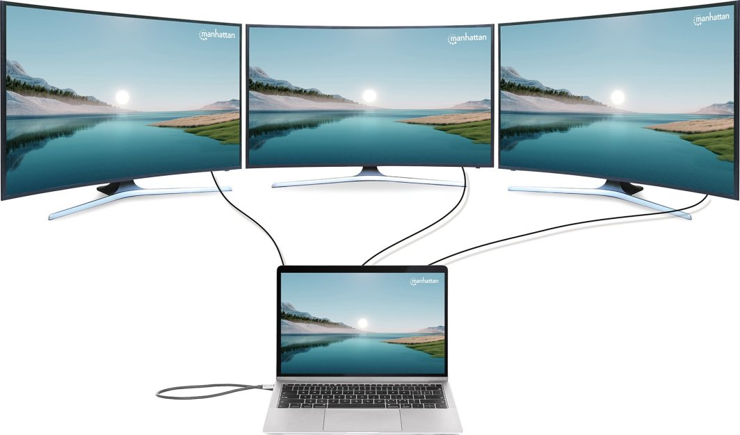 Dock USB C Manhattan 12 në 1, 3x 4K, Power Delivery 100W, gri