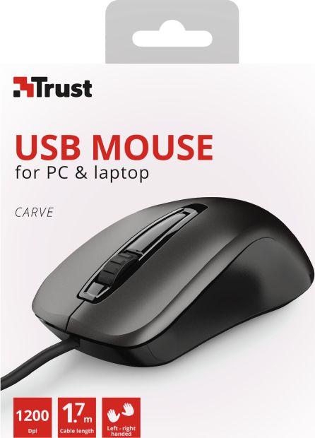 Глушец Trust Carve, со кабел, USB, црна