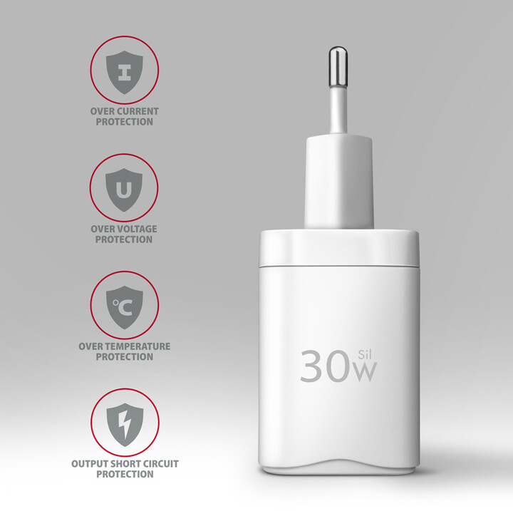 Karikues AXAGON ACU-PQ30, USB-A, USB-C, PD, QC4+, 30W, i bardhë