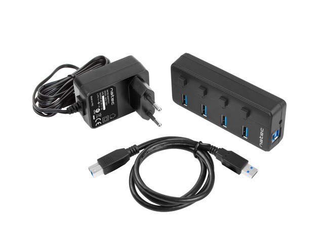 USB Hub Natec Mantis 2, 4 porte USB 3.0, e zezë