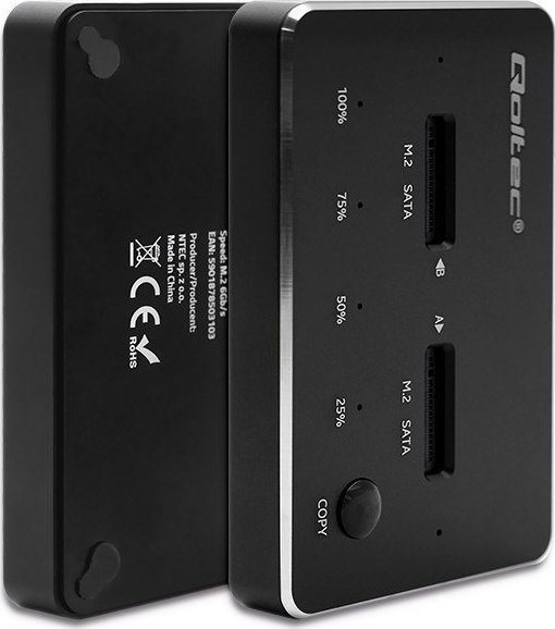 Docking station për SSD QOLTEC 50310, 2x M.2 SATA, USB Type C, i zi