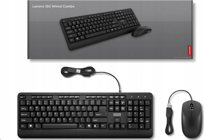 Set tastierë dhe maus Lenovo 160 Wired Combo, me kabllo, USB, i zi
