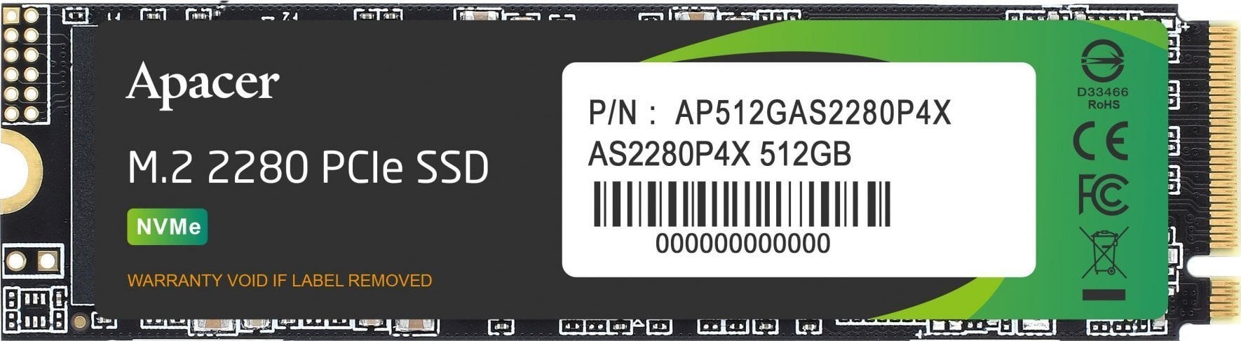 SSD Apacer AS2280P4X, 512GB, M.2 NVMe PCIe Gen3 x4