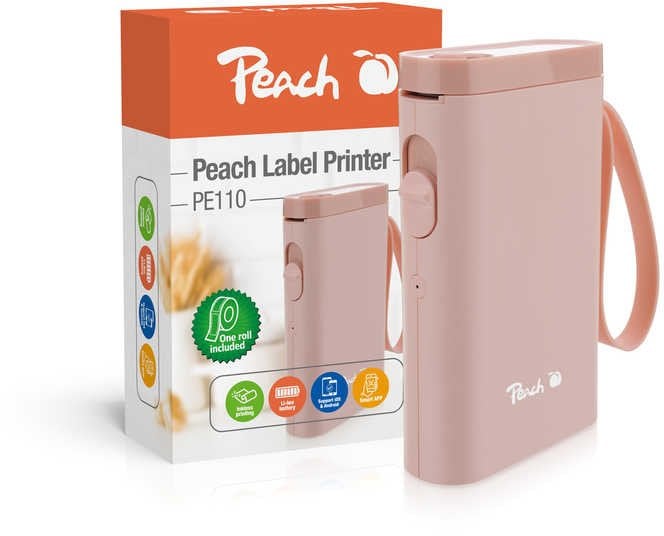Печатач за етикети Peach PE110, термички, Bluetooth, розов
