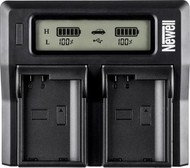 Karikues baterish Newell DC LCD, dy kanale, për seri NP FW, i zi