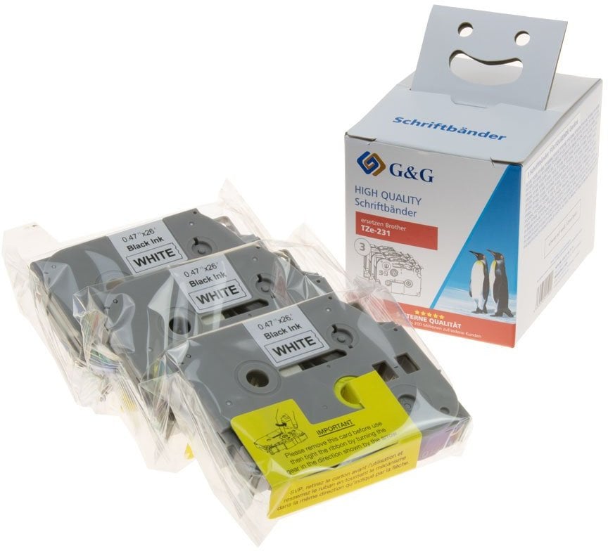 Лента за етикетирање G&amp;G, 12mm, 8m, бела со црн принт