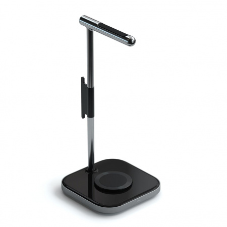 Mbajtëse për kufje Satechi 2-IN-1 me karikues Wireless, e hirtë