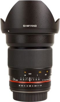 Lentë Samyang 24mm F1.4, manual focus, për Nikon AE, e zezë