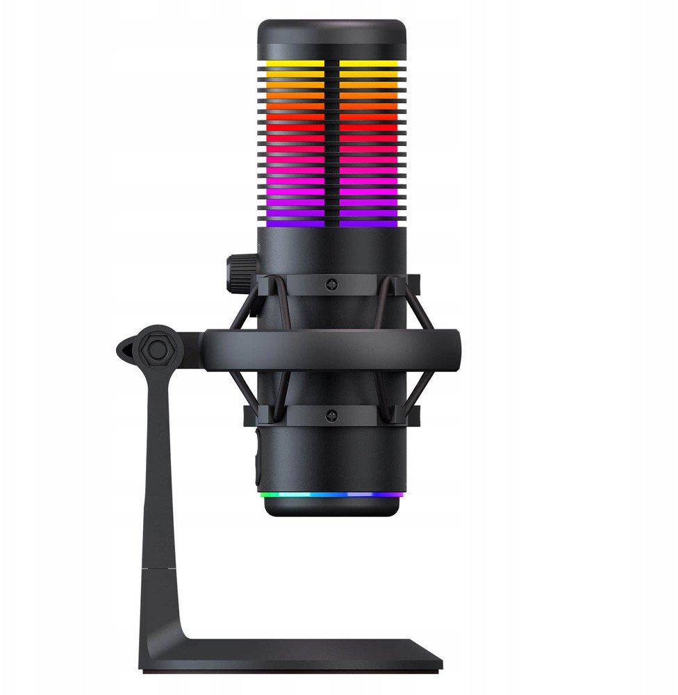 Mикрофон за маса Rampage Bemol RGB, капацитивен, 3.5mm и USB C, црн