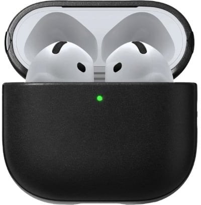 Kuti mbrojtëse Nomad Modern Leather Case për AirPods 4, lëkurë natyrale, kompatibile me karikim wireless, e zezë