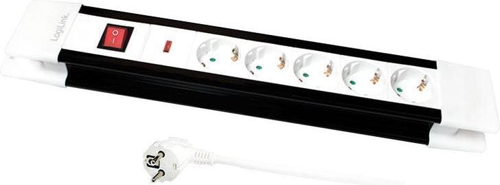 Продолжен кабел LogiLink LPS211, 5 приклучници, кабел 3 m, бело-црн