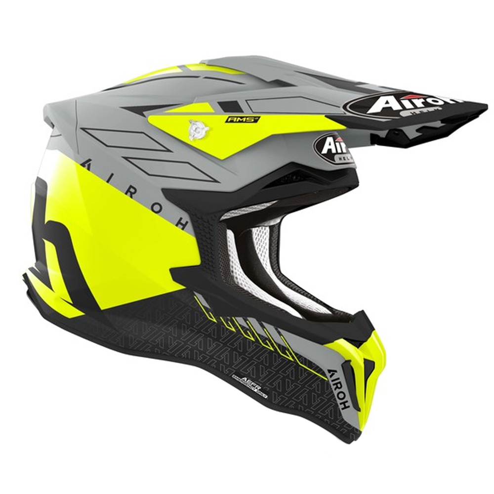 Helmetë motokrosi Airoh Strycker Skin, offroad, madhësia XL, neon e verdhë gri e zezë mat