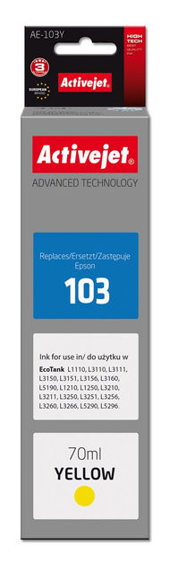 Ngjyrë për printer Activejet AE-103Y (zëvendësim për Epson 103 C13T00S44A), 70 ml, e verdhë