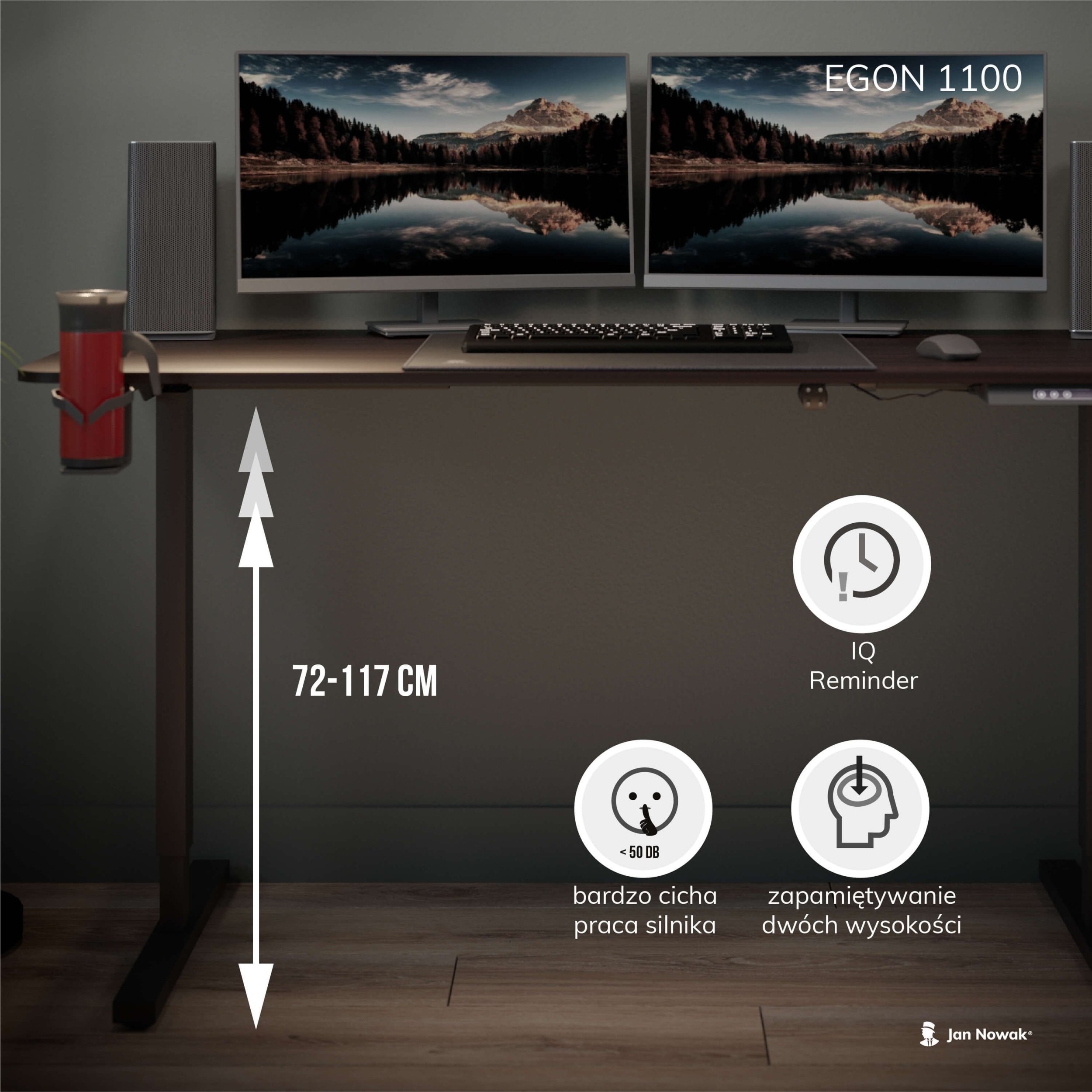 Tavolinë gaming Jan Nowak Egon 1100, rregullim elektrik lartësie, 110 cm, ngjyrë arre