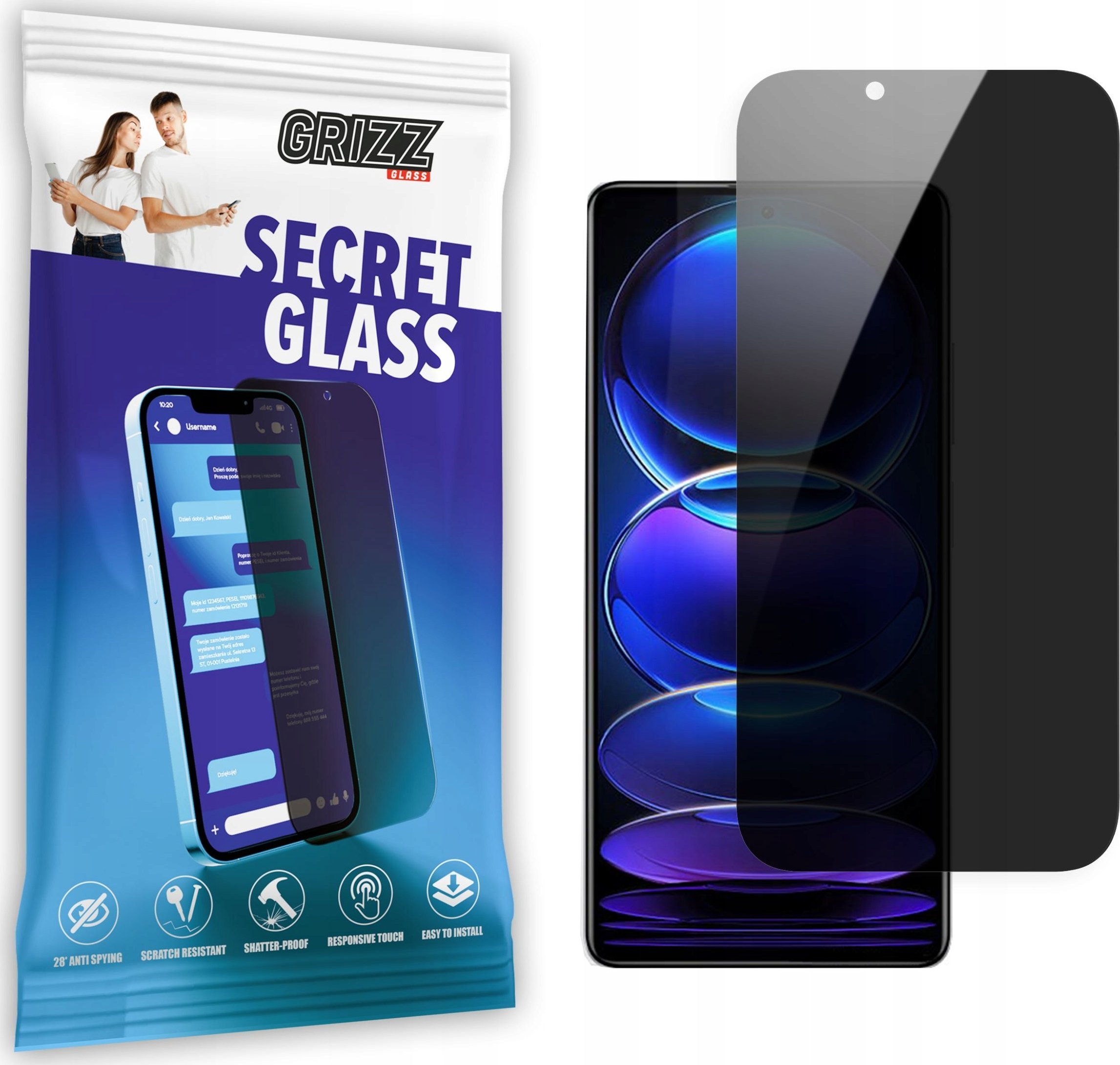 Xham mbrojtës privat Grizz SecretGlass për Xiaomi Redmi Note 12 Pro Plus, keramik, transparencë e lartë