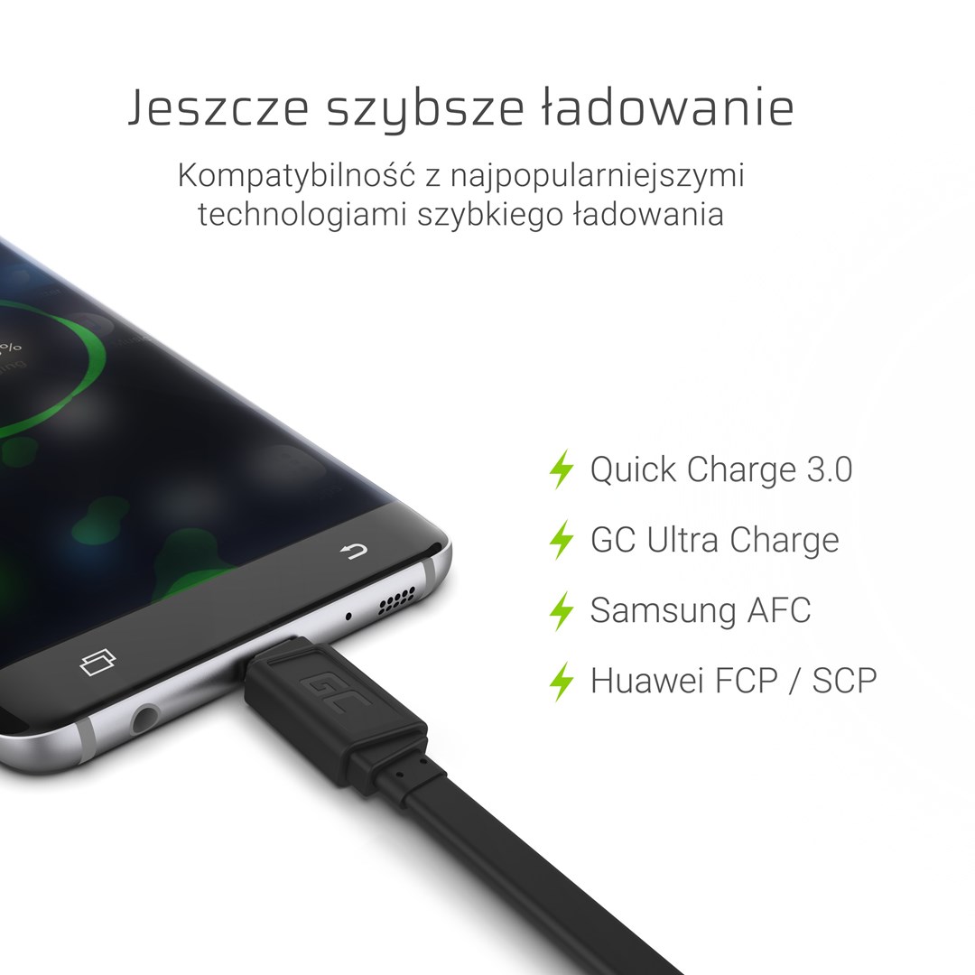 Kabllo USB Green Cell KABGC03, USB-A në USB-C, 0.25m, e zezë
