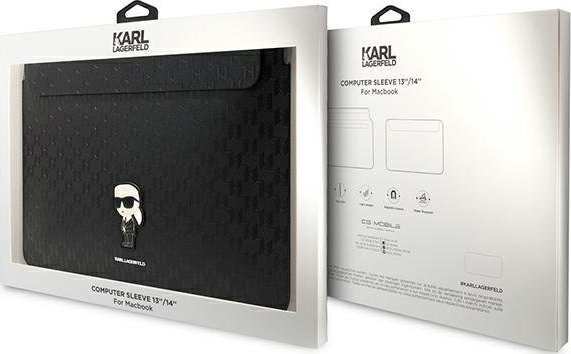 Mbështjellëse laptopi Karl Lagerfeld Saffiano Monogram Ikonik, 14", pambrojtje nga gërvishtjet, e zezë
