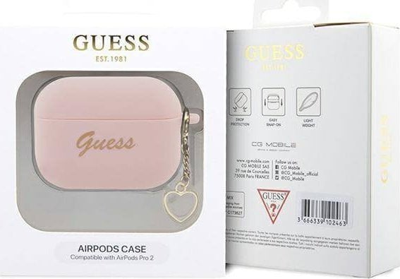 Mbulesë Guess GUAP2LSCHSP për Apple AirPods Pro 2, silikon, me varëse zemër, rozë