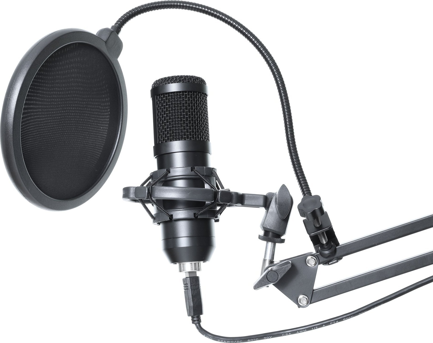 Mikrofon kondensator ART AC-03, USB, me boom dhe POP filter, i zi