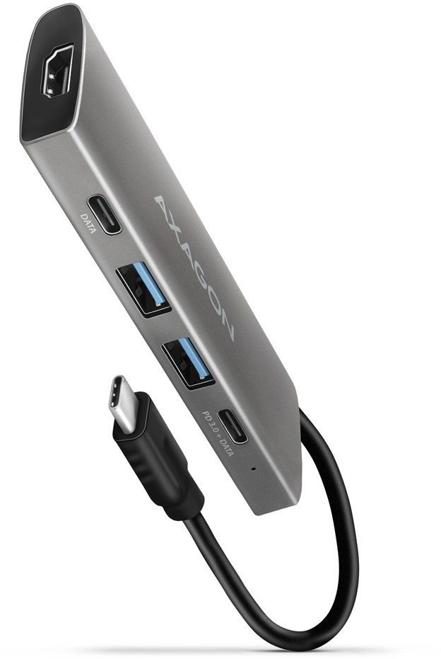 USB HUB AXAGON HMC-5G21, 5 në 1, HDMI 4K 30Hz, USB C 3.1, gri