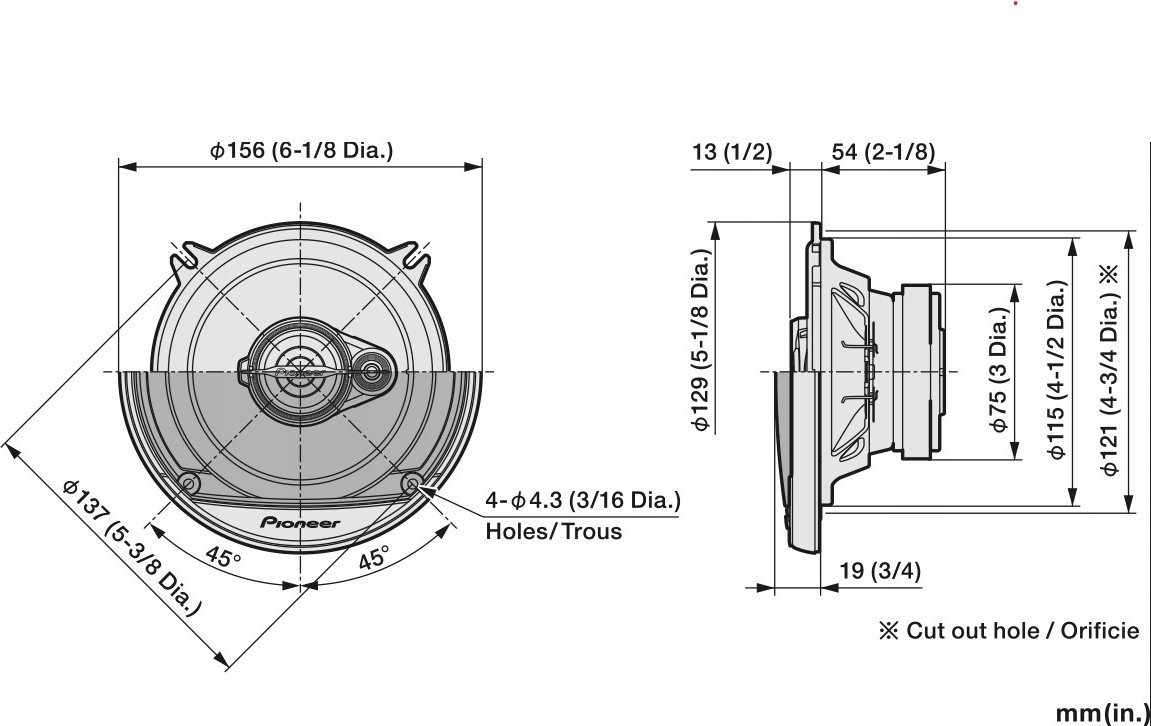 Altoparlantë makine Pioneer 5.25", 3‑Way Coaxial, të zinj