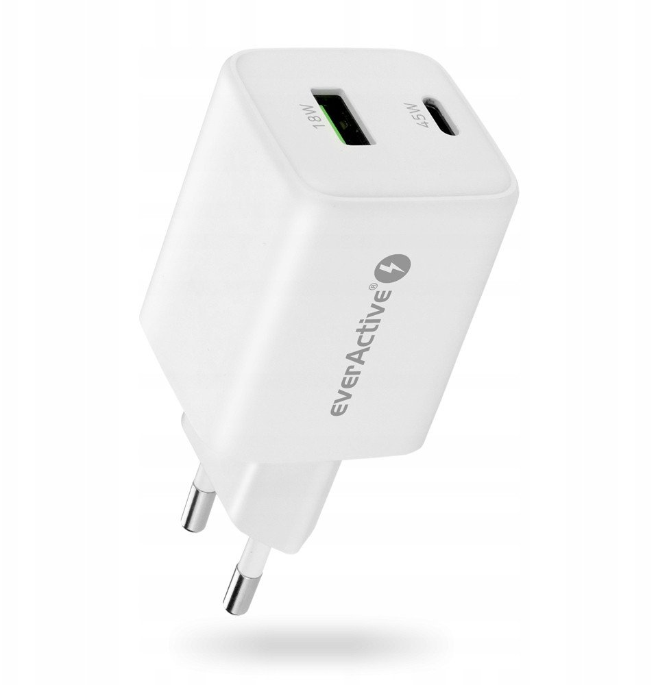 Полнач за ѕид everActive SC-450Q, GaN, 45W, 1x USB 1x USB C, бел