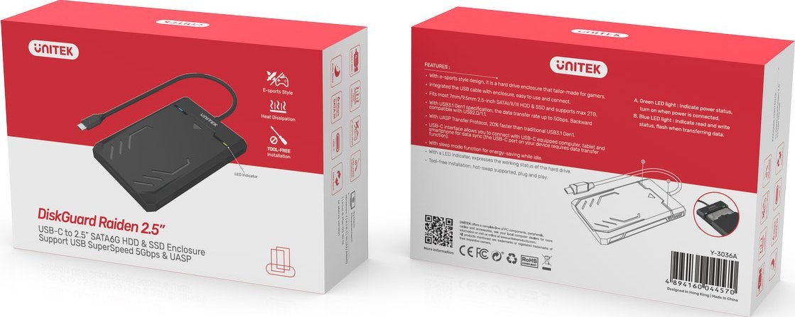 Kuti eksterne për disk 2.5" Unitek DiskGuard Raiden, USB-C 5Gbps, SATA UASP, e zezë