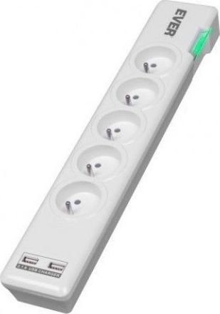 Kabllo energjie Ever Elite, 5x priza, 2x USB, 1.5m, e bardhë