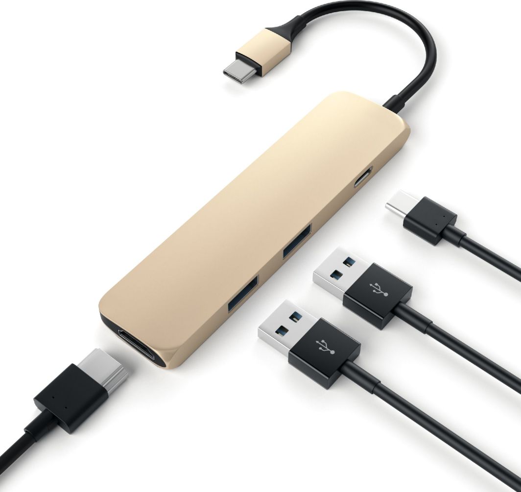 Konvertues Satechi Aluminum SLIM Type-C MultiPort Adapter, HDMI 4K, 2x USB 3.0, artë