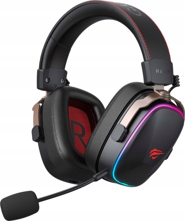 Kufje gaming Havit H2039BG, pa tela, USB Type C, të zeza me të kuqe