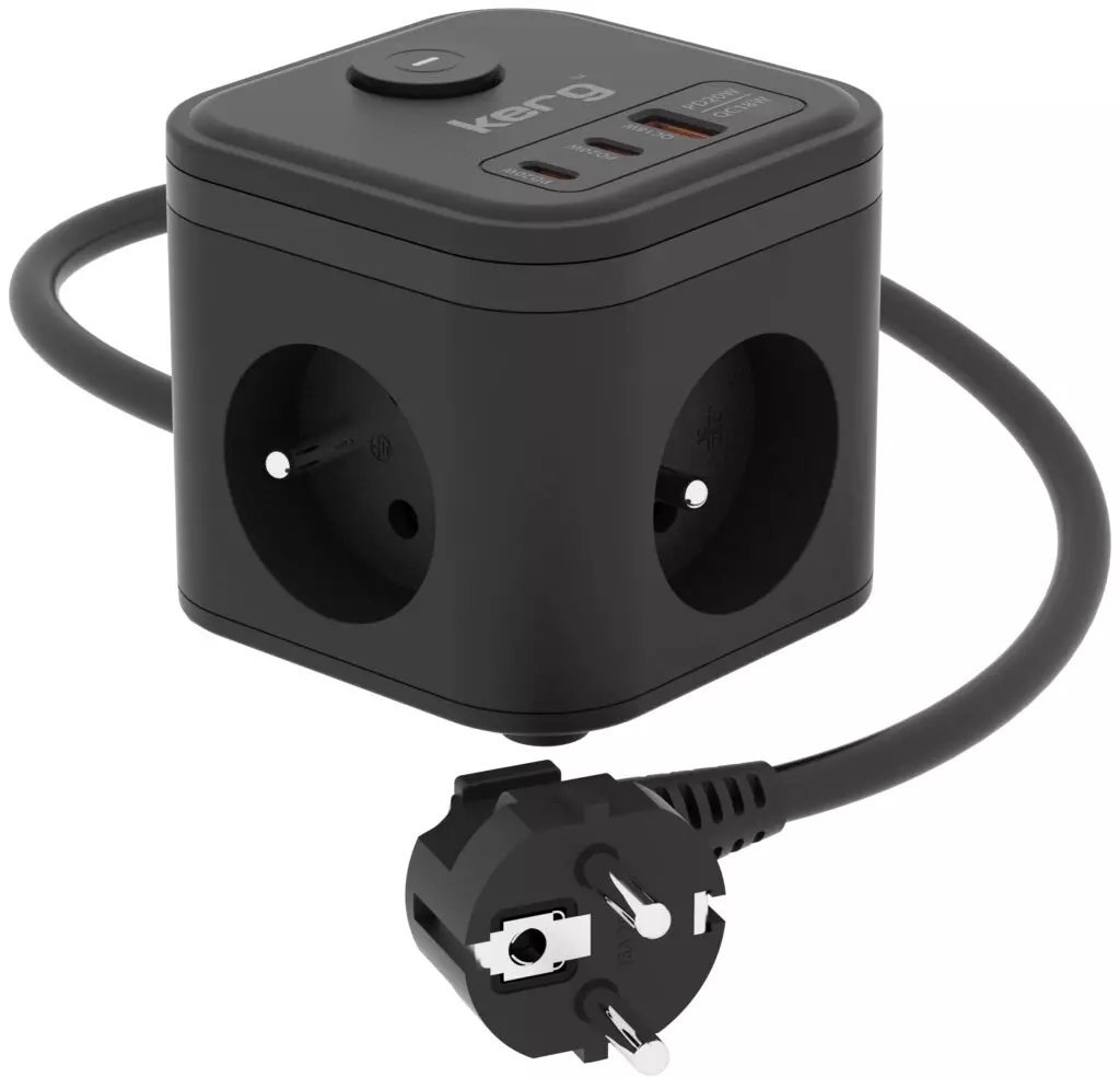 Zgjatës elektrik KERG SMART, 3 priza, USB A dhe USB C, kabllo 1.5m