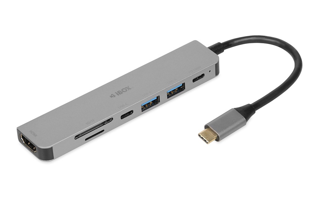 USB Hub IBOX IUH3SL4K, HDMI, USB-C, i hirtë