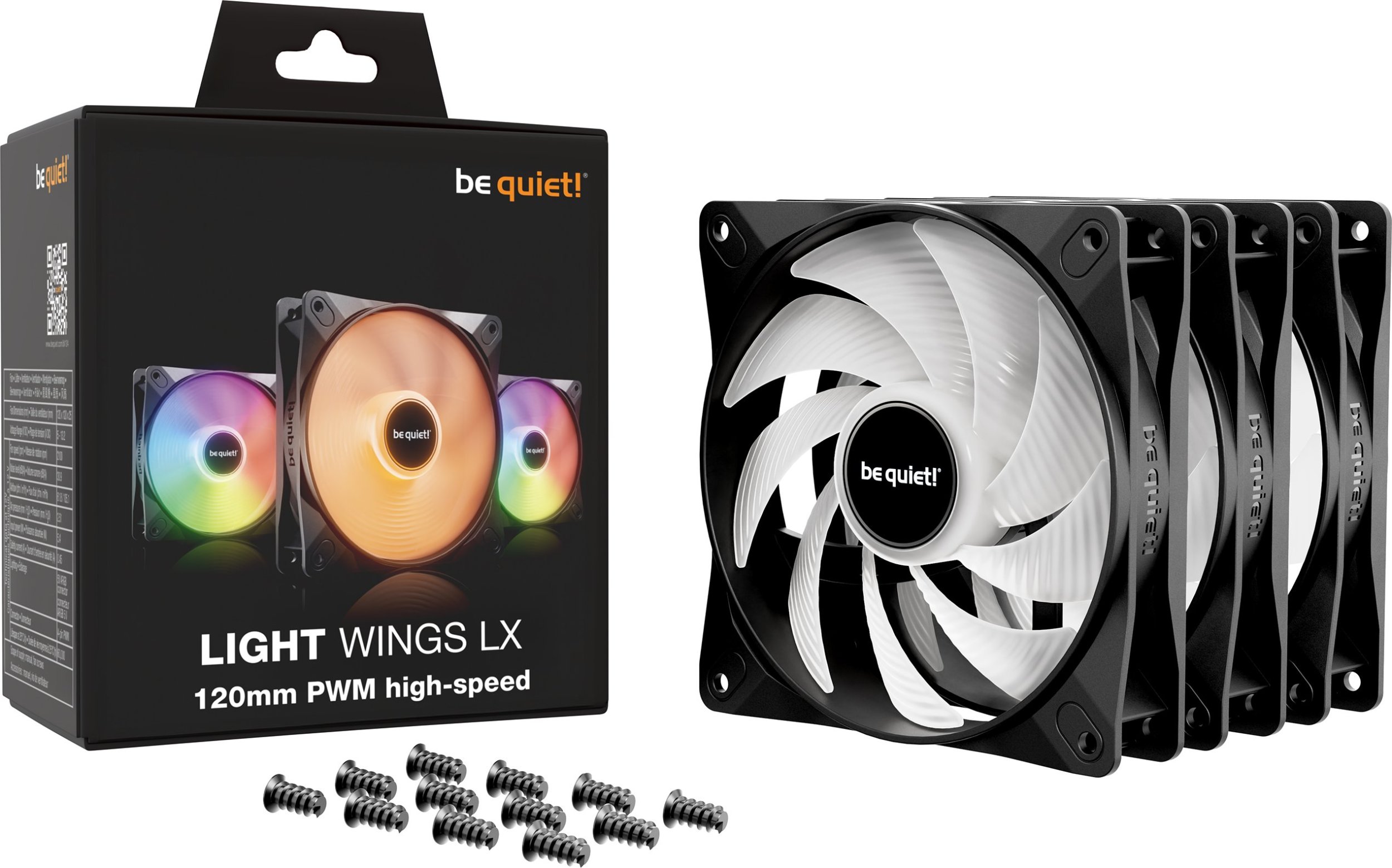 Ventilator kase Be Quiet! Light Wings LX, 120mm PWM High Speed, ARGB, set 3 copë, i zi