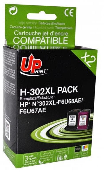 Kartutëza boje UPrint H-302XL Pack, zëvendësim për HP 302XL, set 2 copë, e zezë dhe me ngjyra
