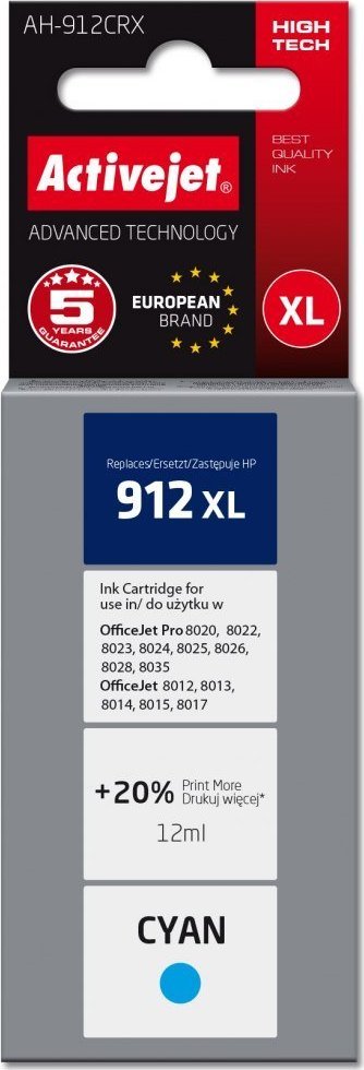 Katrushë ink Activejet AH-912CRX, zëvendësim për HP 912XL, 990 faqe, blu