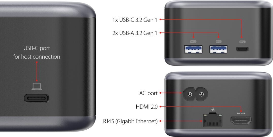 Докинг станица LMP PowerDock, 5 USB-C порти, HDMI 4K, црно сива