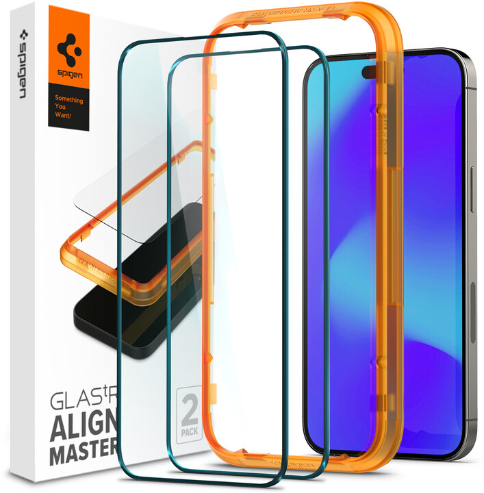 Spigen ochranné sklo tR Align Master pro Apple iPhone 14 Pro, černá, 2ks