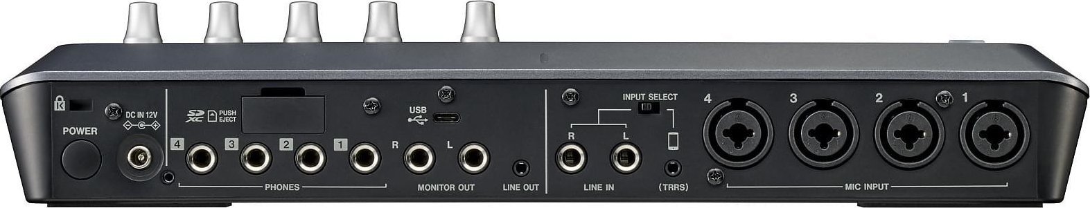 Mixer audio Tascam Mixcast 4, 4 kanale, ekran me prekje, i zi