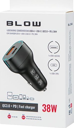Karikues veture Gembird G38B, USB dhe USB C, 38W, i zi