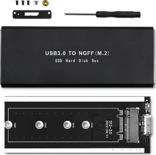 Надворешно куќиште за SSD M.2 SATA QOLTEC 51854, NGFF, црно