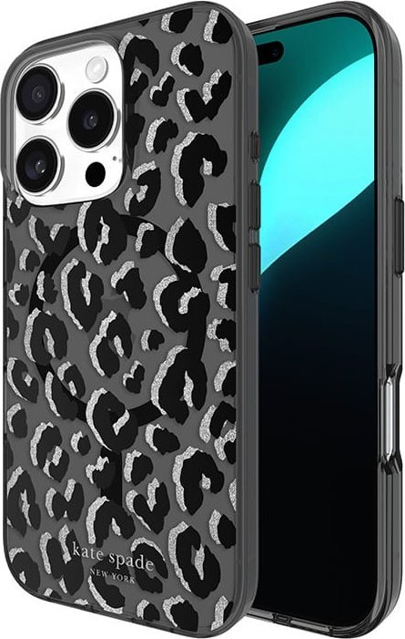 Mbrojtëse telefoni Kate Spade New York City Leopard MagSafe, për iPhone 16 Pro, e zezë