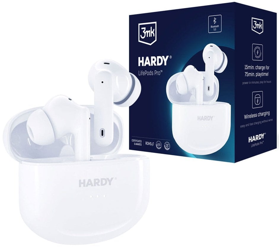 Безжични слушалки 3MK HARDY LifePods Pro, Bluetooth 5.3, ANC, бели
