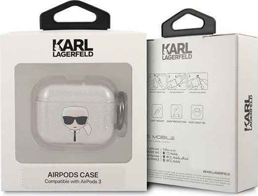 Mbulesë mbrojtëse Karl Lagerfeld KLA3UKHGS, për AirPods 3, TPU, me shkëlqim, argjend
