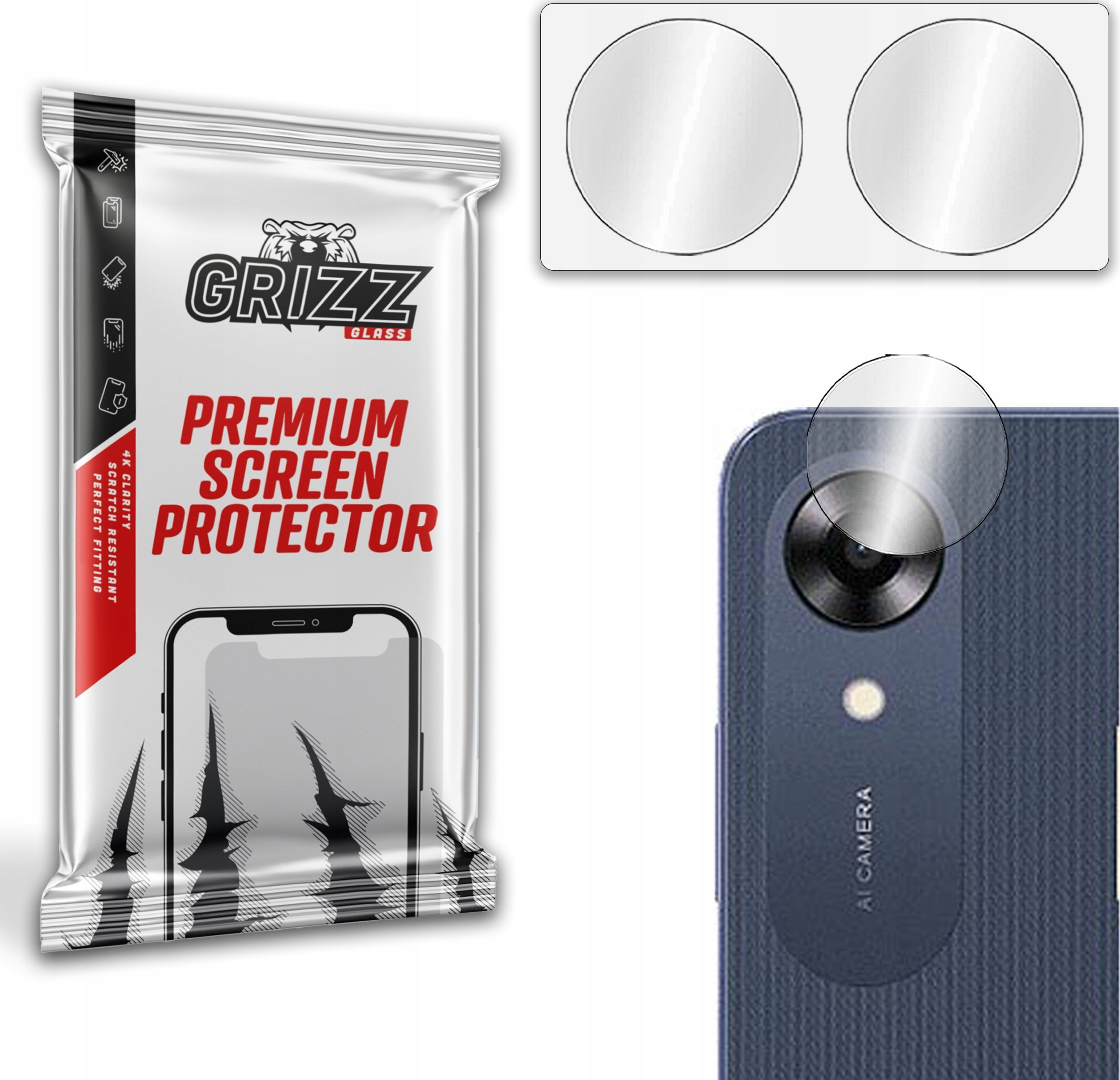 Xham mbrojtës kamere GrizzGlass HybridGlass për Oppo A17k, set 2 copë, transparent