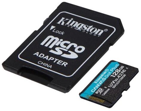 Kartë memorie Kingston Micro SDXC Canvas Go! Plus, 128GB, 170MB/s, UHS-I, U3 + përshtatës SD